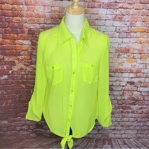 l.e.i. Y2K Neon Chartreuse  Button Down Blouse